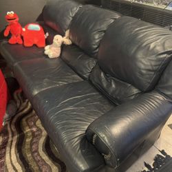 Dark Blue Leather Couch And Chair