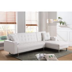 Brand New White Faux Leather Adjustable Sofa Sectional