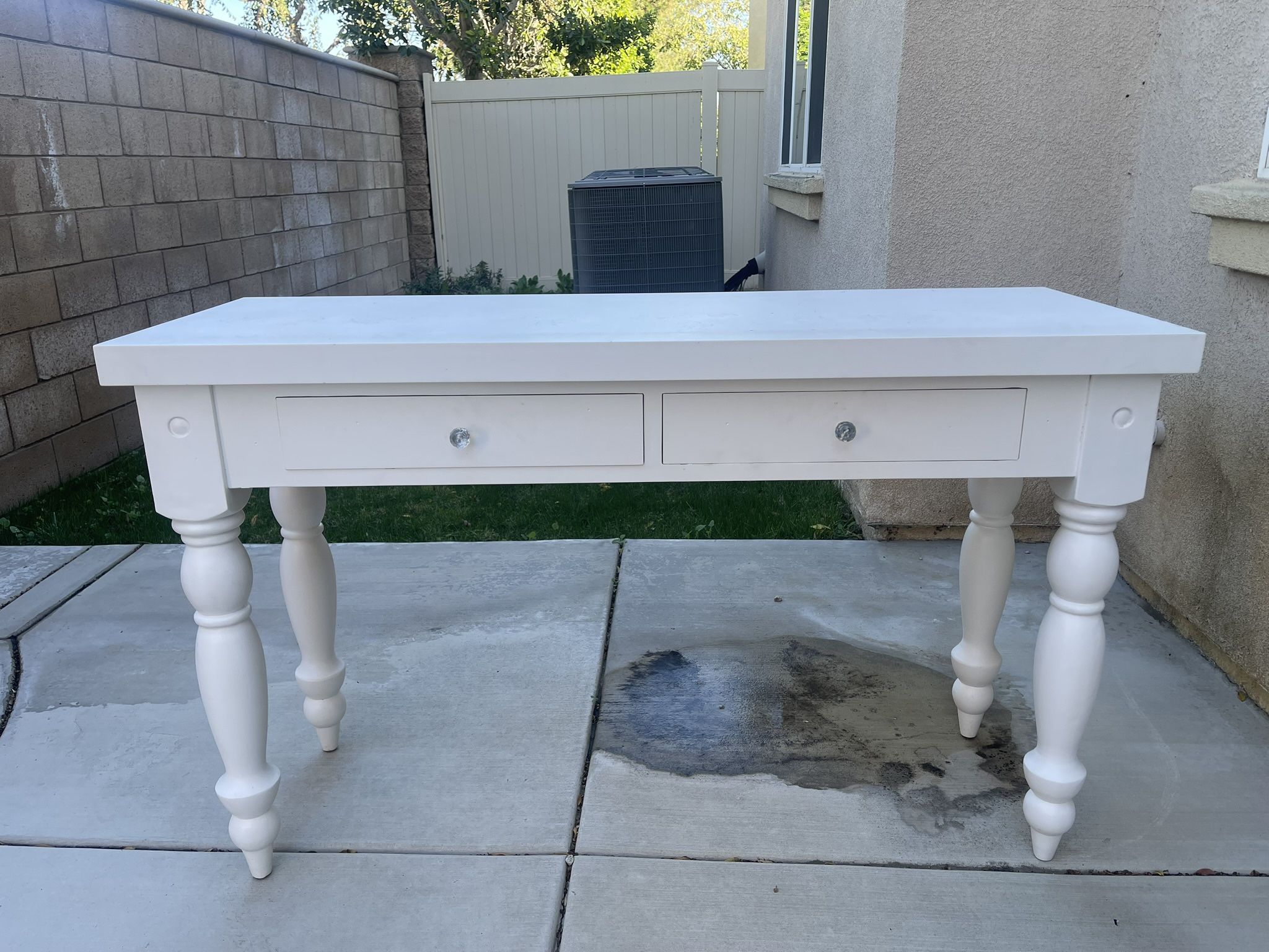 white console table.