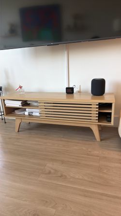 Wood TV Stand with Slat Front Panel