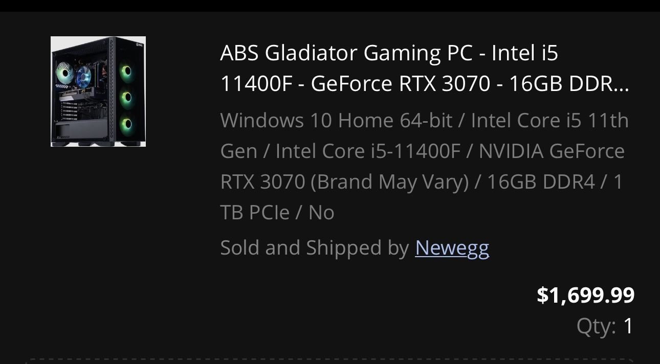 ABS gladiator Gaming Gforce RTX 3070 Intel i7