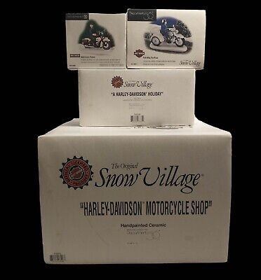 Harley Davidson Christmas Snow Village Dept 56 LOT Motorcycle Shop & More