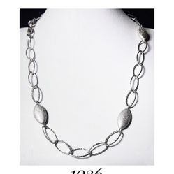 16" adj. Solid Sterling Silver 4 Station CHARLES GARNIER Oval Bead Link Necklace w Lobster Claw Clasp