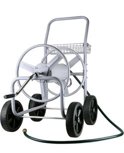 Hose Reel Cart, 250 FT of 5/8’’ Hose, Heavy-Duty Water Hose Cart with 4 Wheels, Storage Basket, Portable Water Hose Organizer for Outside Yard, Outdoo