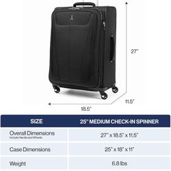 Travelpro Maxlite 5 Softside Expandable Luggage with 4 Spinner Wheels, Lightweight Suitcase, Men and Women, Black, Checked-Medium 25-Inch