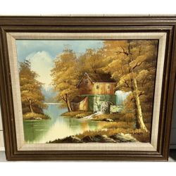 Beautiful Vintage Original Country Oil Painting Signed, Framed On Canvas 22x27”