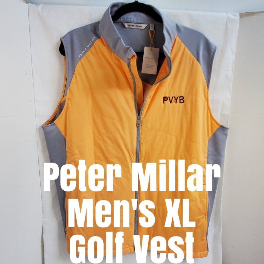 New Peter Millar Men's XL Golf Vest Water & Wind Resistant 4 Way Stretch Two Way Zipper Pockets