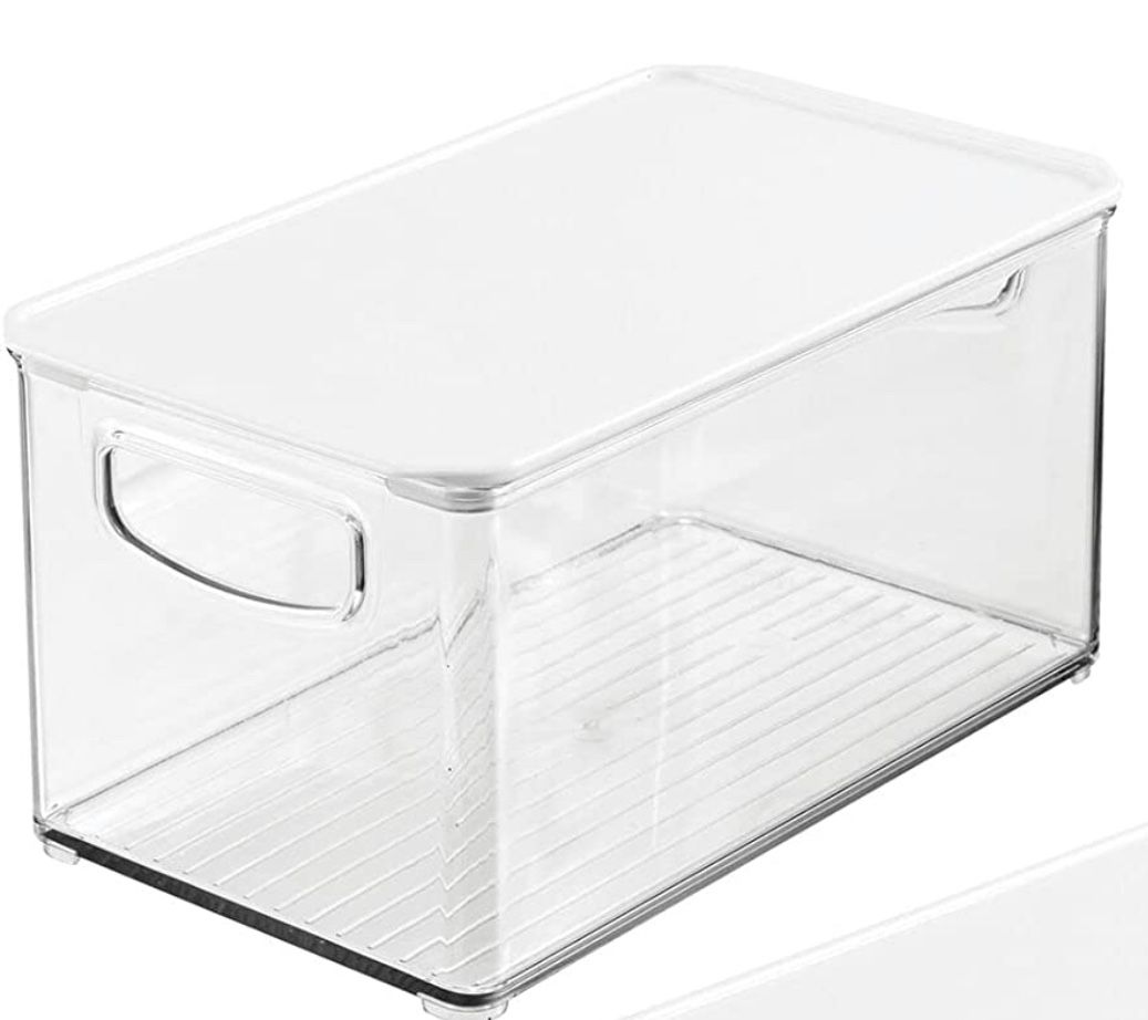 Plastic Storage Box Container with Lid and Built-In Handles - 8x14.5x6  Clear/White
