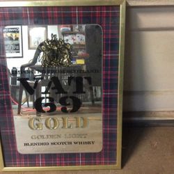 VAT 69 Scotch Whisky Advertisement Mirror Tartan Kilt Textile Sign