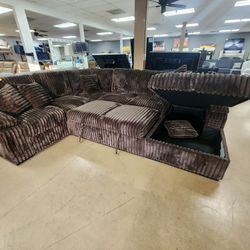 Chocolate Curdoroy SLEEPER Sectional With Storage Chaise . 5 Colors 