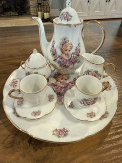 Miniature Porcelain Tea Set – Cherub & Rose Design (10-Piece Set)