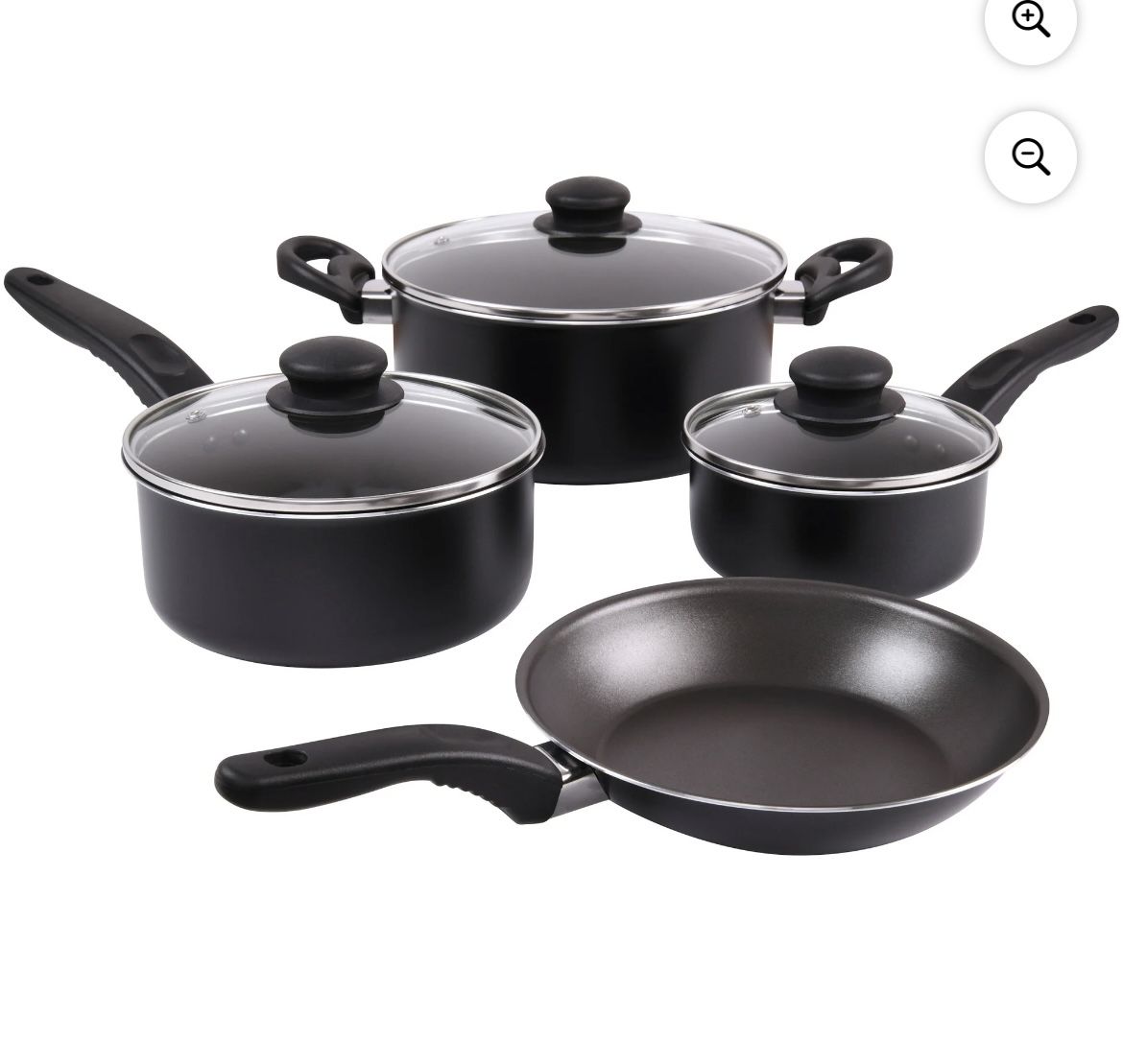 4 Piece Non Stick Aluminium, Pots and Pans Cookware Set, Black