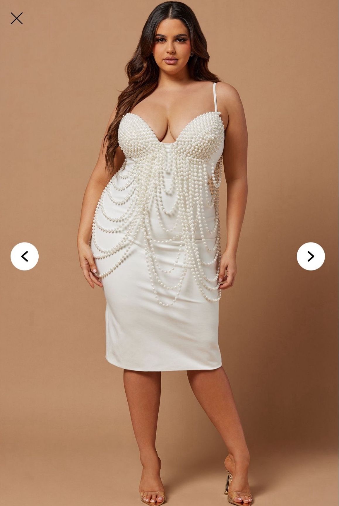 knee length dresses for ladies Rihoas Pearl Strap Textured Midi Dress main image 1