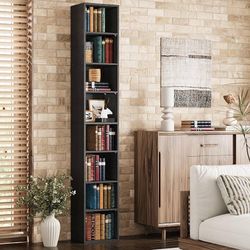 Tall Narrow Bookshelf 8 Tiers, Compact Corner Bookcase, Floor Standing Display Storage Shelves 71 in Tall, Easy to Match for Living Room, Office, Stud