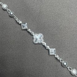 Solid 925 Sterling Silver Clover Motif Adjustable Bracelet – 8 Inch