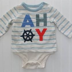 NWOT Baby Gap Boys 3-6M AHOY Graphic Shirt Bodysuit Nautical Striped