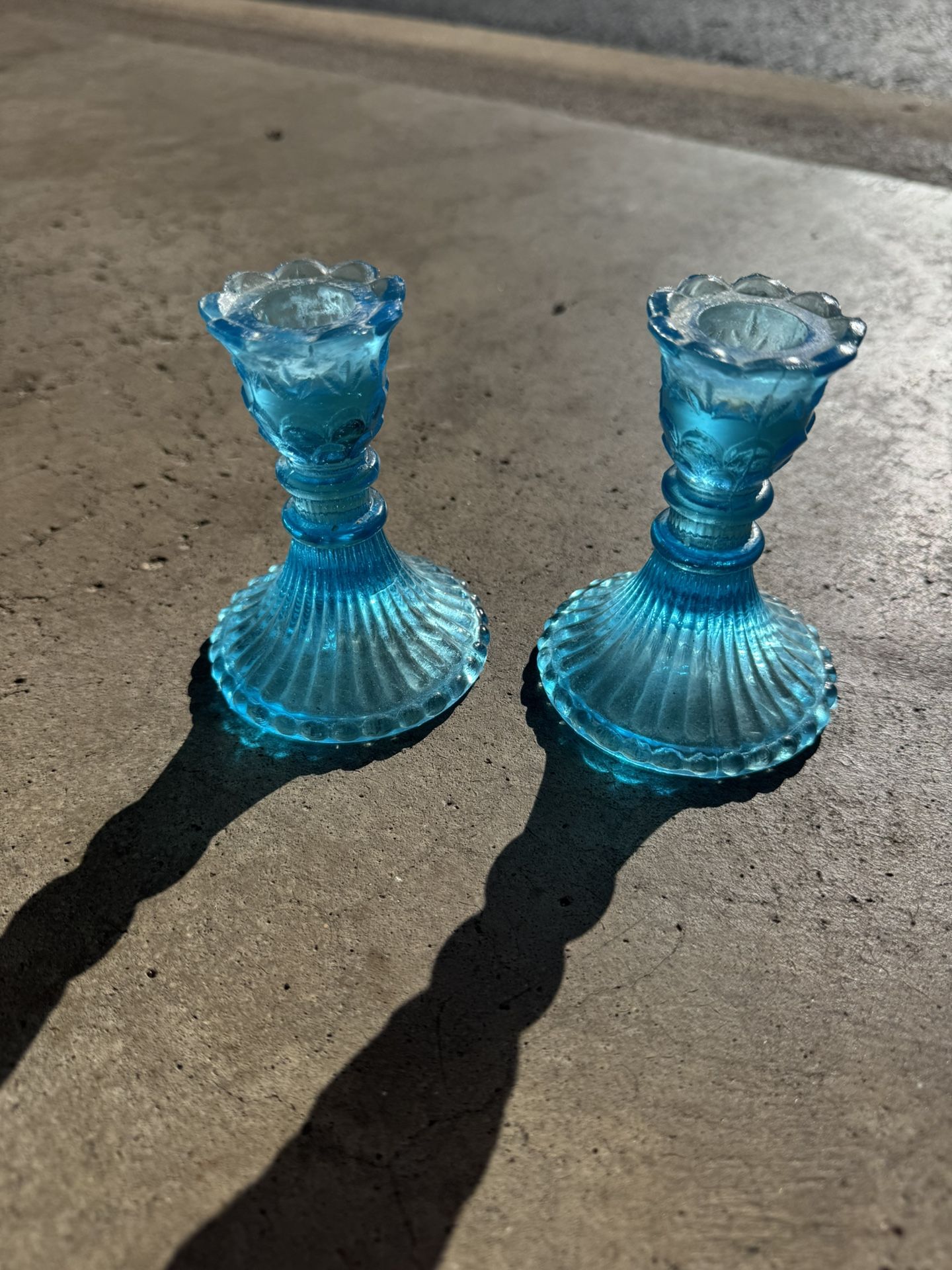Blue Glass Vintage Candle Stick Holders