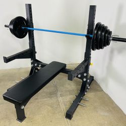 Olympic Bench - Squat Rack - Cerakote Barbell - Olympic Weights - Rubberized Weights - Workout