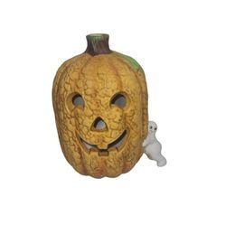 Vintage Ceramic Pumpkin Jack O Lantern Ghost Votive Candle Holder 7½" H Taiwan 