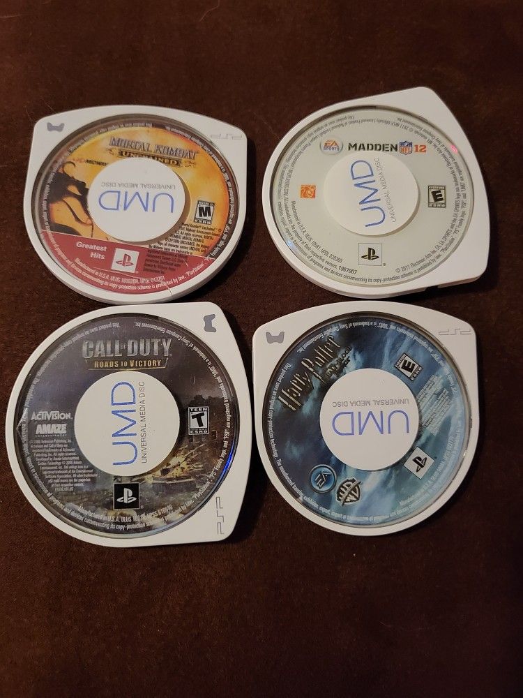 4 sony psp games
Mortal Kombat unchained
Madden 12
Harry potter half blood prince
Call of duty roads to victory