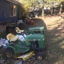 2 John Deere Riders 112 Has Snow Blower And Leaf Bagger 110 Needs Work Taking Best Offer 