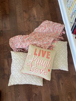 New couch pillow and throw set Coral and cream