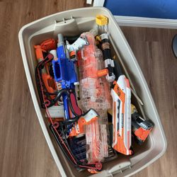 Tub Of Nerf Guns & Toy Swords