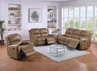 Brand New Brown Leather 3pc Reclining Sofa Set