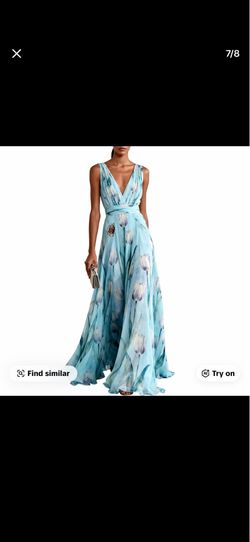 Blue flowered floor length dress size medium