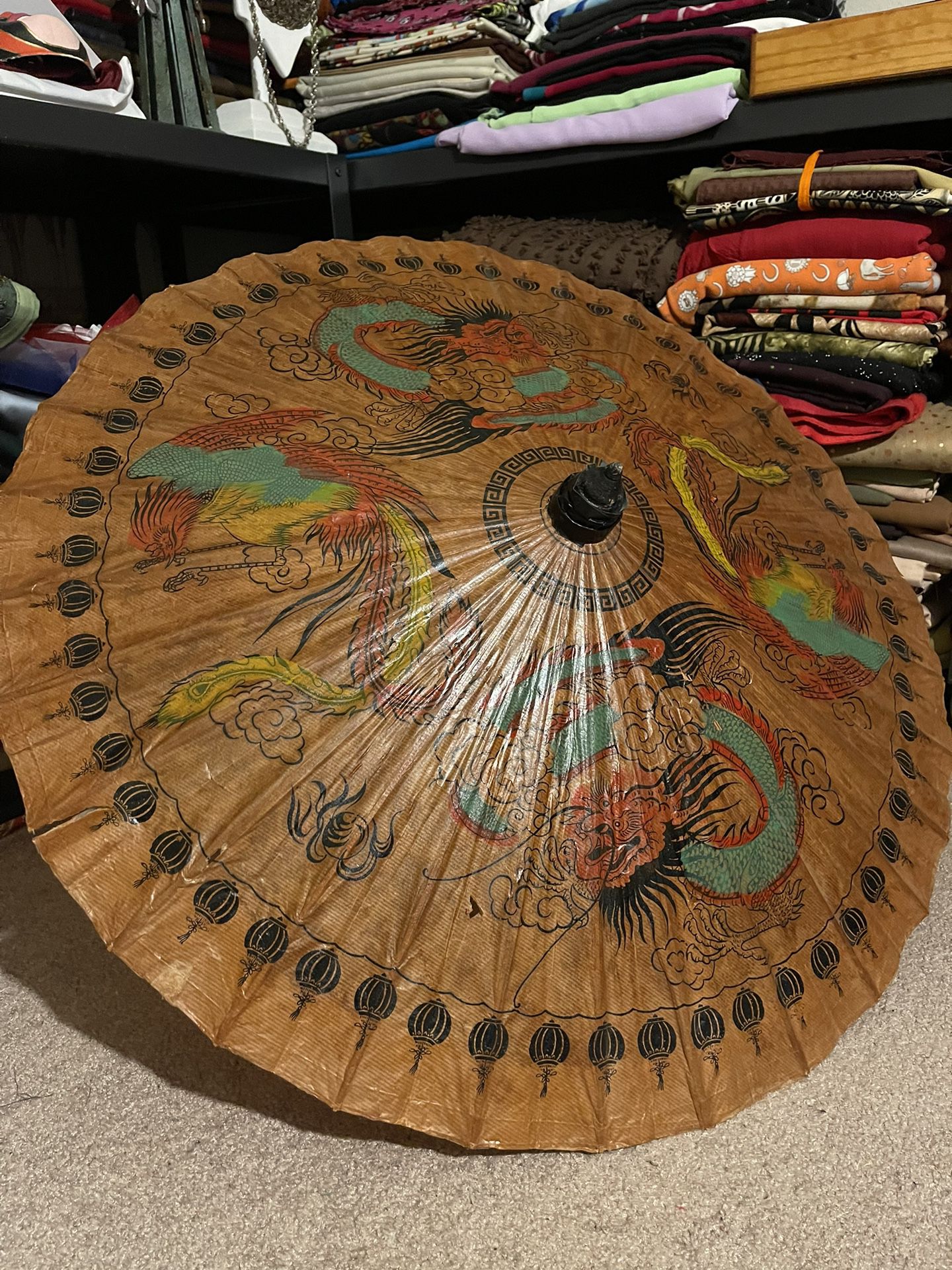 Vintage Hand painted Paper Bamboo Umbrella 
