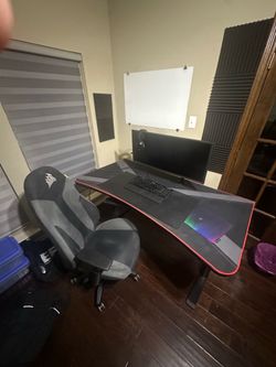 Gaming Computer desk, Monitor, Corsair Cherry Keyboard, Corsair Gaming Chair