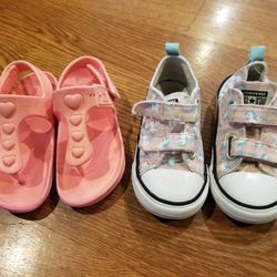 Converse Infant Toddler All Star Unicorn Shoes and Girl's Pink Sandals, Size 7-8