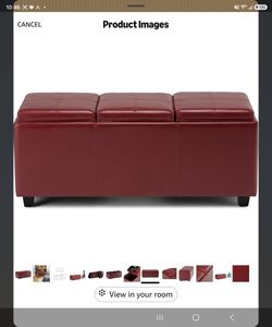 Avalon 42 inch Wide Contemporary Rectangle Tray Storage Ottoman with Lift Up Lids in Midnight Black Vegan Faux Leather, Assembled, for the Living Room