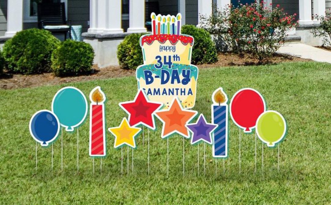 Birthday Cake Balloons Candles Plastic Yard Sign Set 11 Pieces Sold Out At Stores
