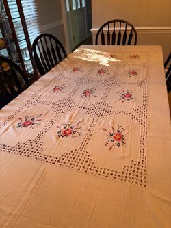 Vintage tablecloth embroidered with open work