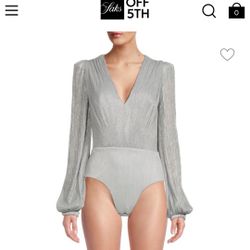 INTERMIX Gray Puff Sleeve Bodysuit Size M