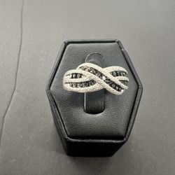 Black diamond sterling silver ring