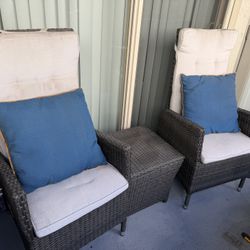Reclining 3-Piece Outdoor Wicker Patio Set w/ Cushions & Storage Table
