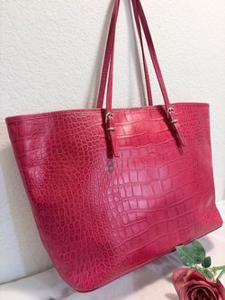 Like New Talbots Red Leather Croc-Embossed Tote Bag