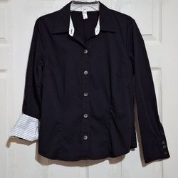 'Old Navy' 100% cotton "Perfect Fit Stretch" black button-down blouse, Sz. L