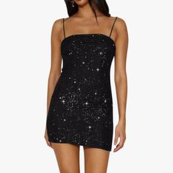 Sequin Mini Dress Glitter Spaghetti Strap Cross Backless