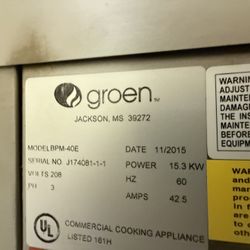 Groen Bpm-40e 40 Gallon Electric Brasing Tilting Skillet