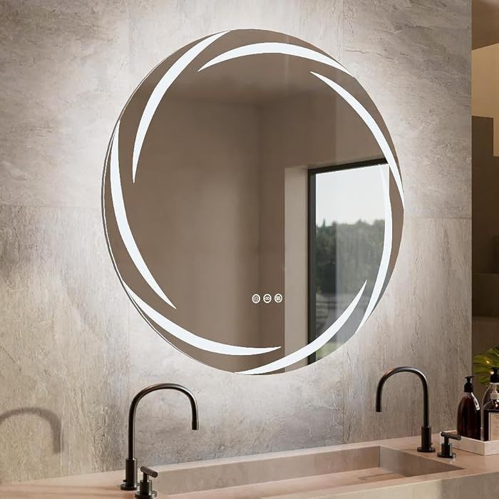 32” Circle Wall Mounted Large Lighted Makeup Mirror with 3 Color Bright Backlit - Smart Anti Fog Dimmable Vanity Mirror with Touch Switch for Restroom