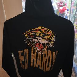 Ed Hardy Womens Black Zip Up Hoodie Jacket Size M 5 Fits Small
