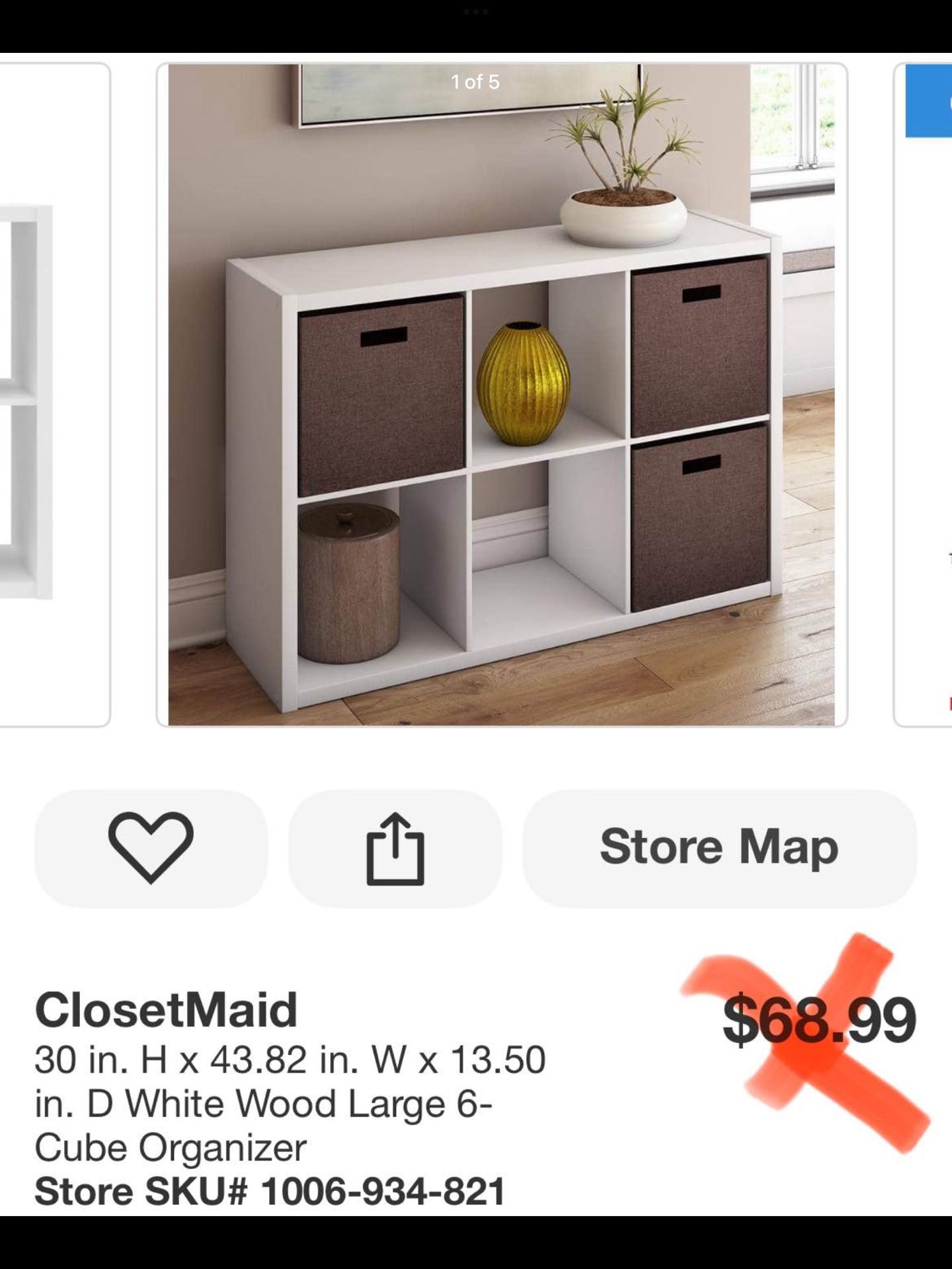 ClosetMaid 30 in. H x 43.82 in. W x 13.50 in. D White Wood Large 6- Cube Organizer