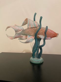Art Glass Fish Sculpture on Stand