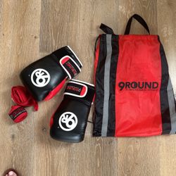 Virtually New 9 Round Boxing Gloves With Wrap & Bag