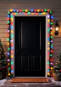 FESTIVE GARLAND WITH MULTICOLORED LIGHTS. 250" LONG. EACH BULB 1.5" LONG.