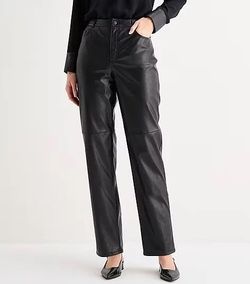 Worthington Black Faux Leather Straight-Leg Pants