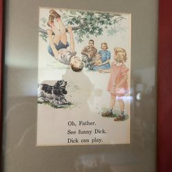 Vintage Dick And Jane Framed Book Page Picture 